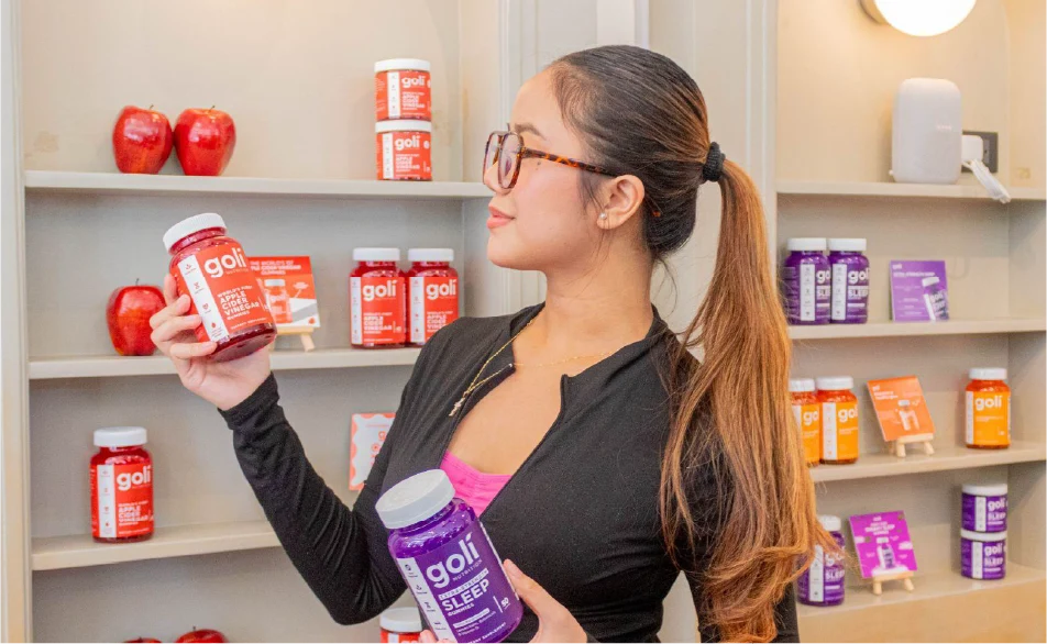 Goli gummies and a healthy lifestyle flat lay