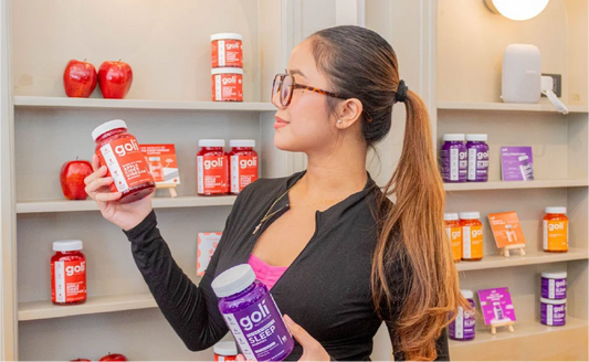 Goli gummies and a healthy lifestyle flat lay