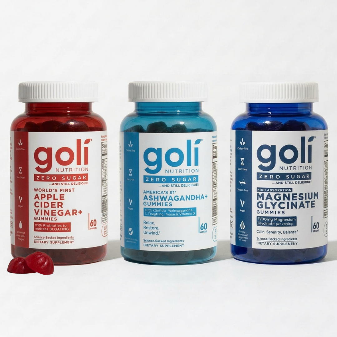 Goli Zero Sugar Calm & Balance Trio (ACV + Ashwaganda + Magnesium) 180 Gummies Pack of 3 Daily Use